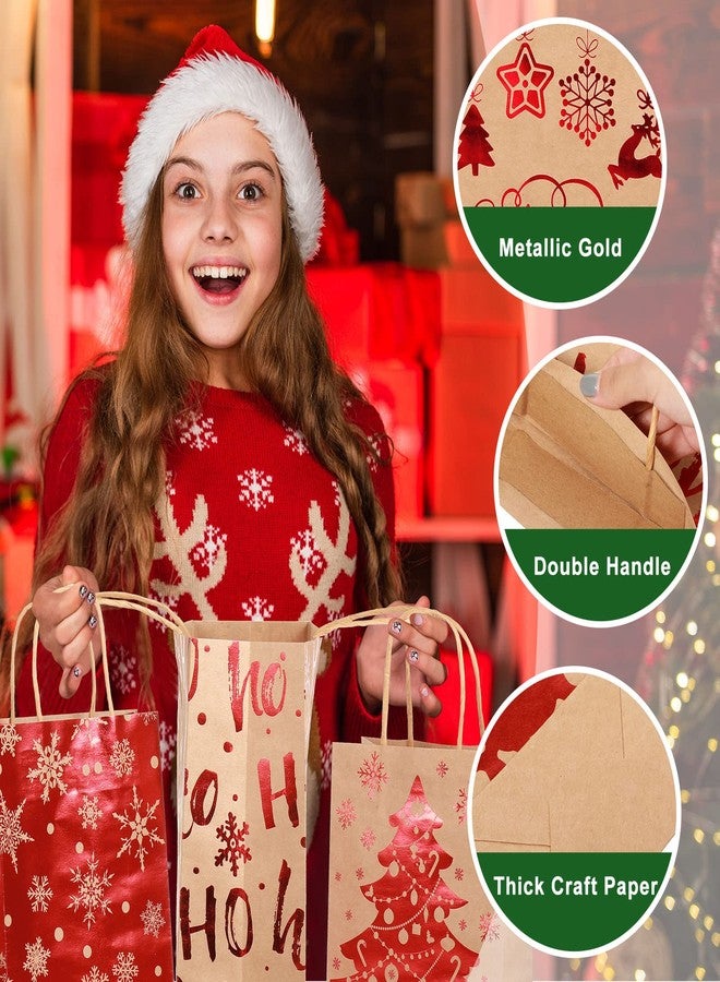 Nezyo 18 Pcs Christmas Gift Bags Multipack Winter Kraft Paper Bags with Handle Bronzing Metallic Gift Treat Goodie Assorted Sizes Bulk for Holiday New Year Eve Party Packaging Decor(Red) - Image 3